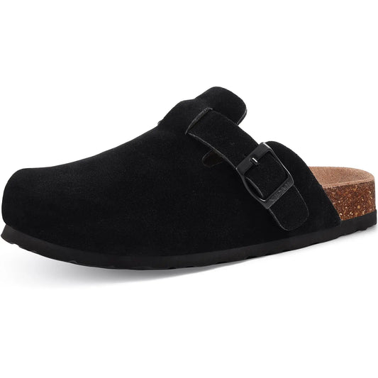 Litfun Fashion Men's Suede Clogs Slippers Soft Footbed Leather Mules   Summer Cork Sole Sandals With Arch Support Classic Clogs