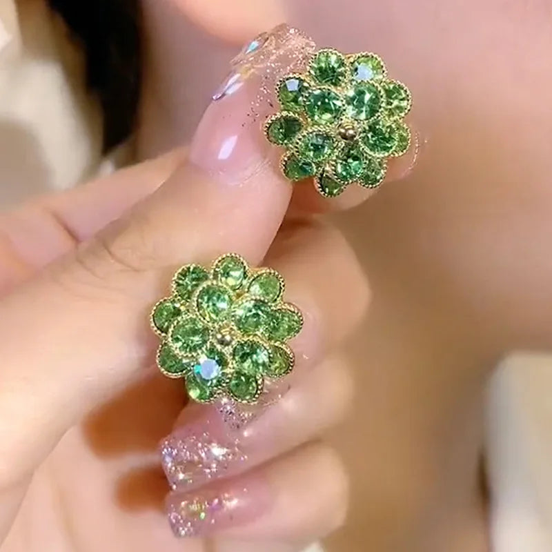 2023 New Fashion Trend Unique Design Elegant Delicate Green Zircon Flower Earrings For Women Jewelry Wedding Party Premium Gifts