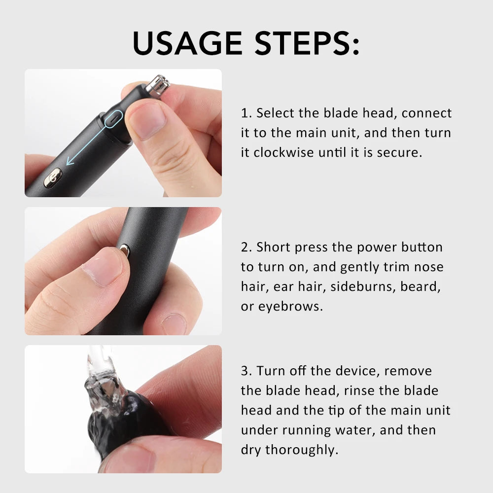 3 in 1 Electric Nose Ear Hair Trimmer for Men LED Display Painless Sideburns Eyebrow Beard Hair Clipper Shaver USB Rechargeable