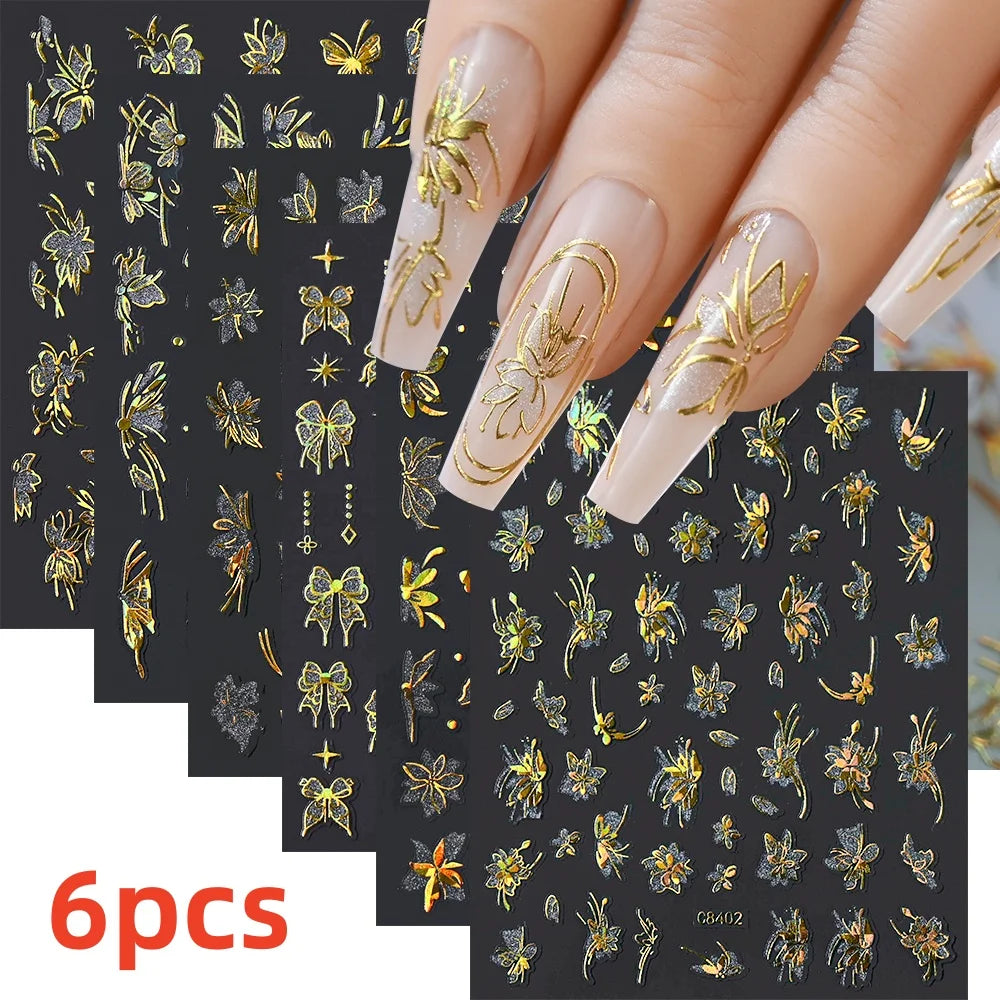 7pcs/Set Bronzing Gold/Silver Nail Art Sticker Sun Stars Moon Design Nail Decals 8*10CM Laser Bohemia Self-Adhesive Slider NLS
