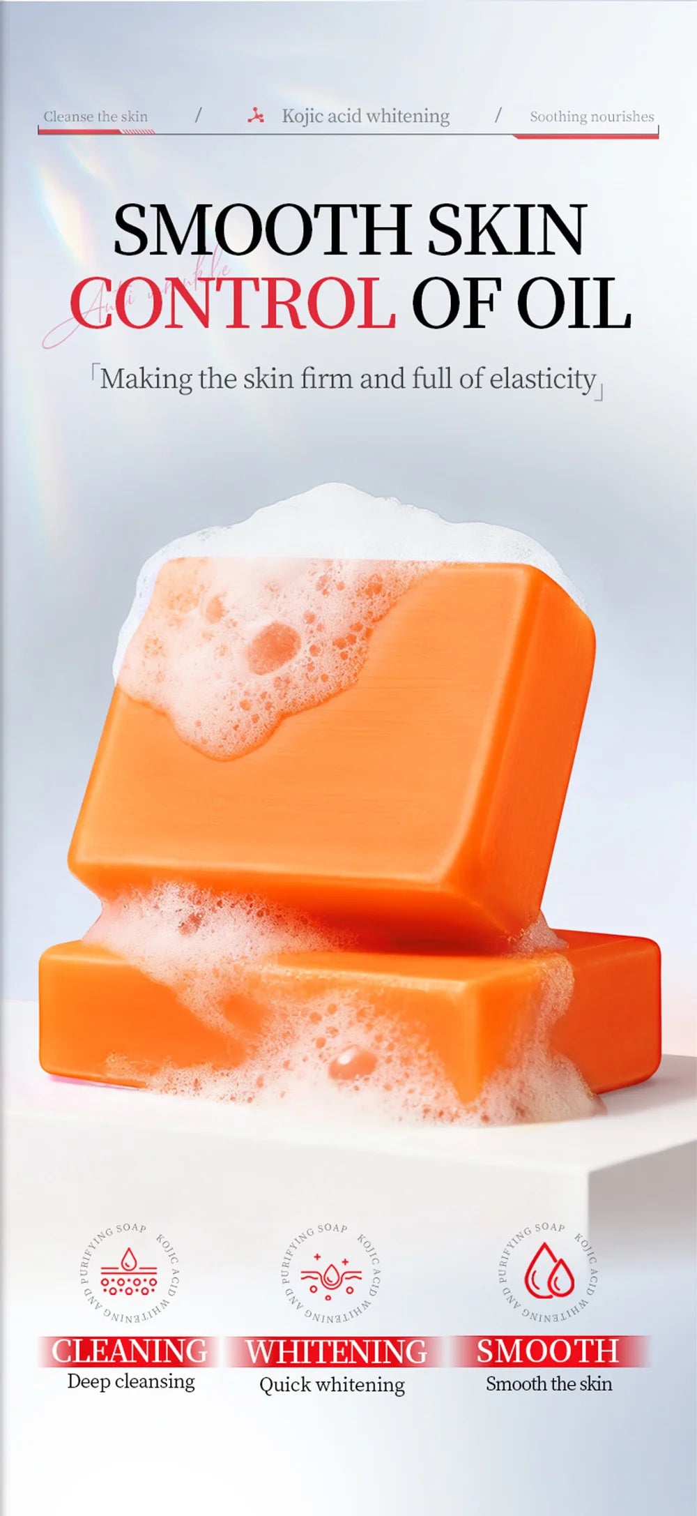 Kojic Acid Whitening Cleansing Soap, Facial And Body Soap Containing Niacinamide And Hyaluronic Acid, With A Foaming Net.