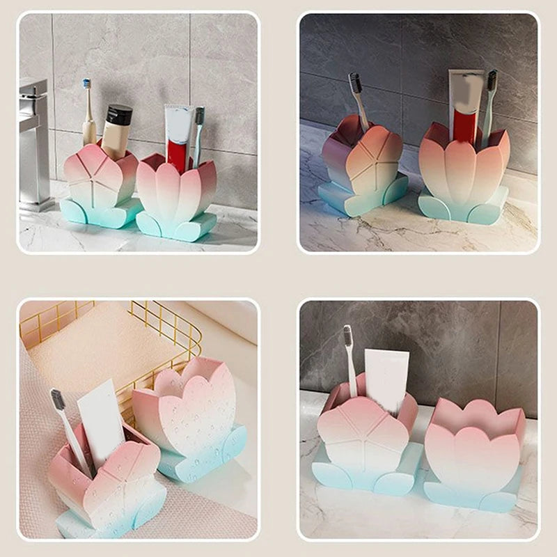 Cute Multifunctional Caramel Pudding Jelly Lotus Makeup Brush Storage Bucket Large Capacity Desktop Ornament Creative Pen Holder