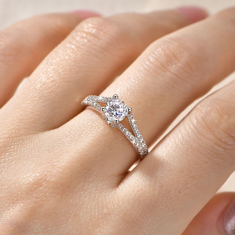 Rrjzz 14K Gold Plated 0.7CT Round Cut Cubic Zirconia Promise Eternity Engagement Weddng Ring for Women Bridal Ring Jewelry Gift