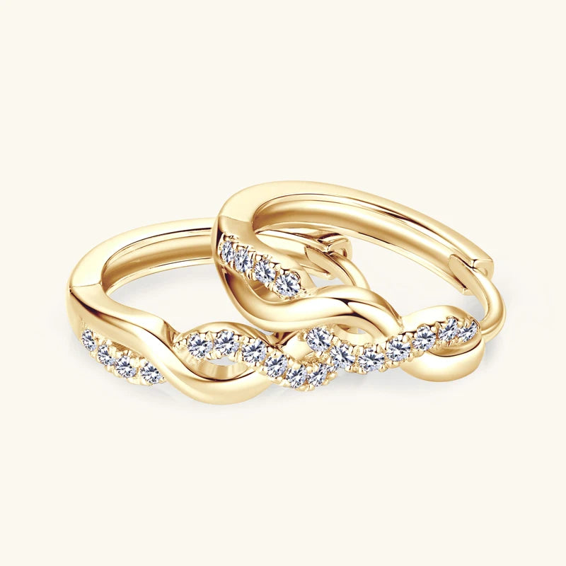 IOGOU Real Gold Moissanite Twisted Hoop Earrings 10k Yellow Gold Wedding Engagement Earrings StudS for Women Certified Jewelry