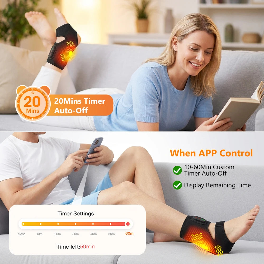 Electric Dual Ankle & Foot Massager 3 Levels Heat Vibration Hot Compress Ankle Massage Heated Wrap Support Brace Foot Protector