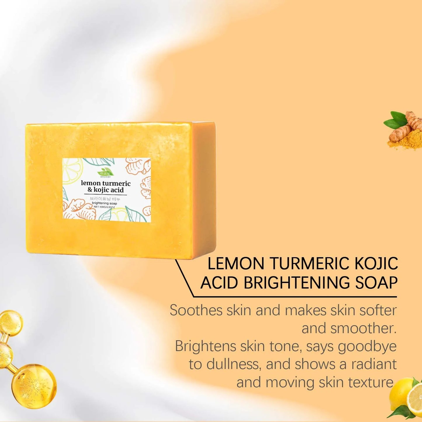 Hanchobit Lemon Turmeric Kojic Acid Soap Clean Skin Lightening Pore Shrinking Natural Organic Turmeric Kojic Brightening Soap