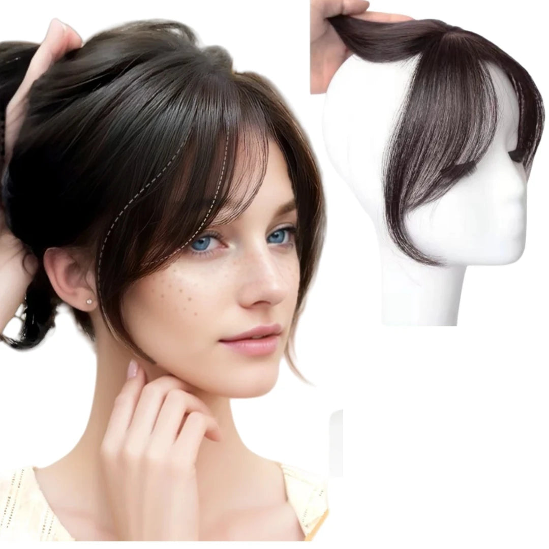 100% Human Hair Bangs Korean False Bangs Hair Extensions Clip In Middle Part Natural Fringe Hair Piece for Women Side Bangs