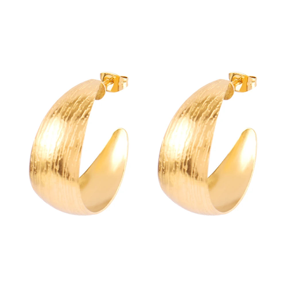316L Stainless Steel Hoop Huggies Earrings For Women Exaggerated Texture Studs Earrings Girl Geometric Daily Jewelry Gifts