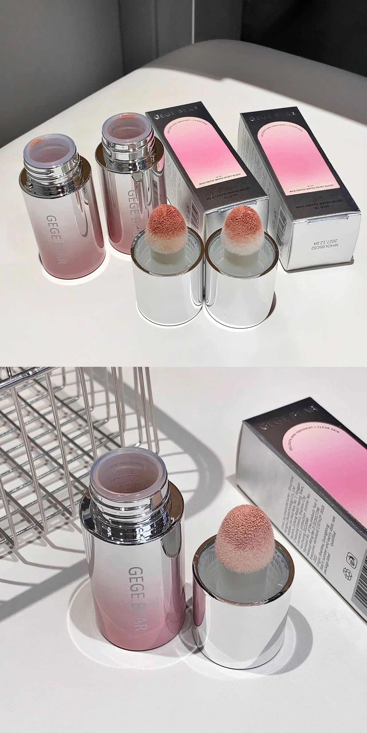 Gege Bear 5-color Liquid Blush Stick With Sponge Head Long-lasting Suitable for All Skin Tones Brightening Effect Holiday Gift