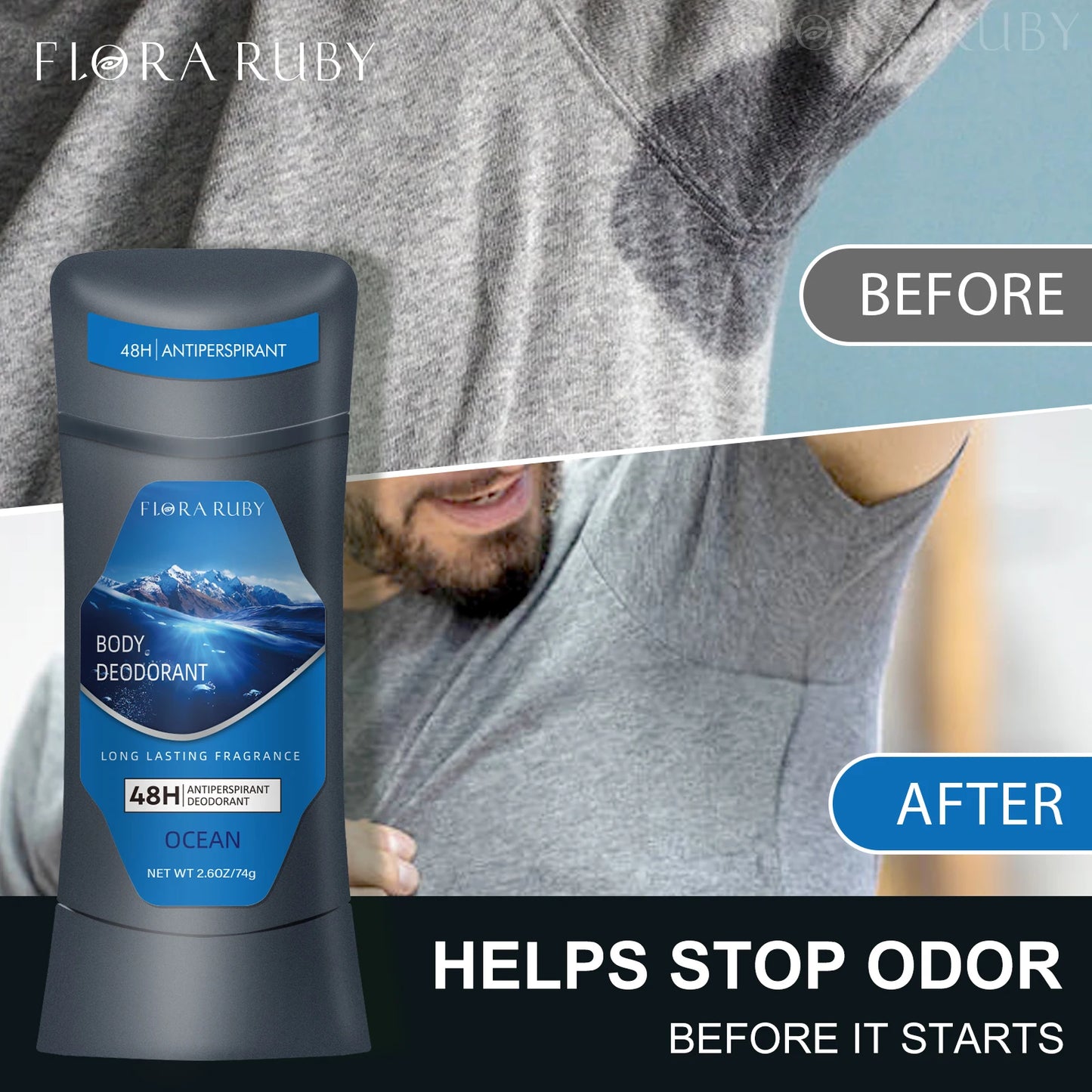 Men's Body Odor Remov Deodorant Stick Natural Remover Antiperspirant Stick Underarm Stop Sweating Care Lasting Refreshing Cream
