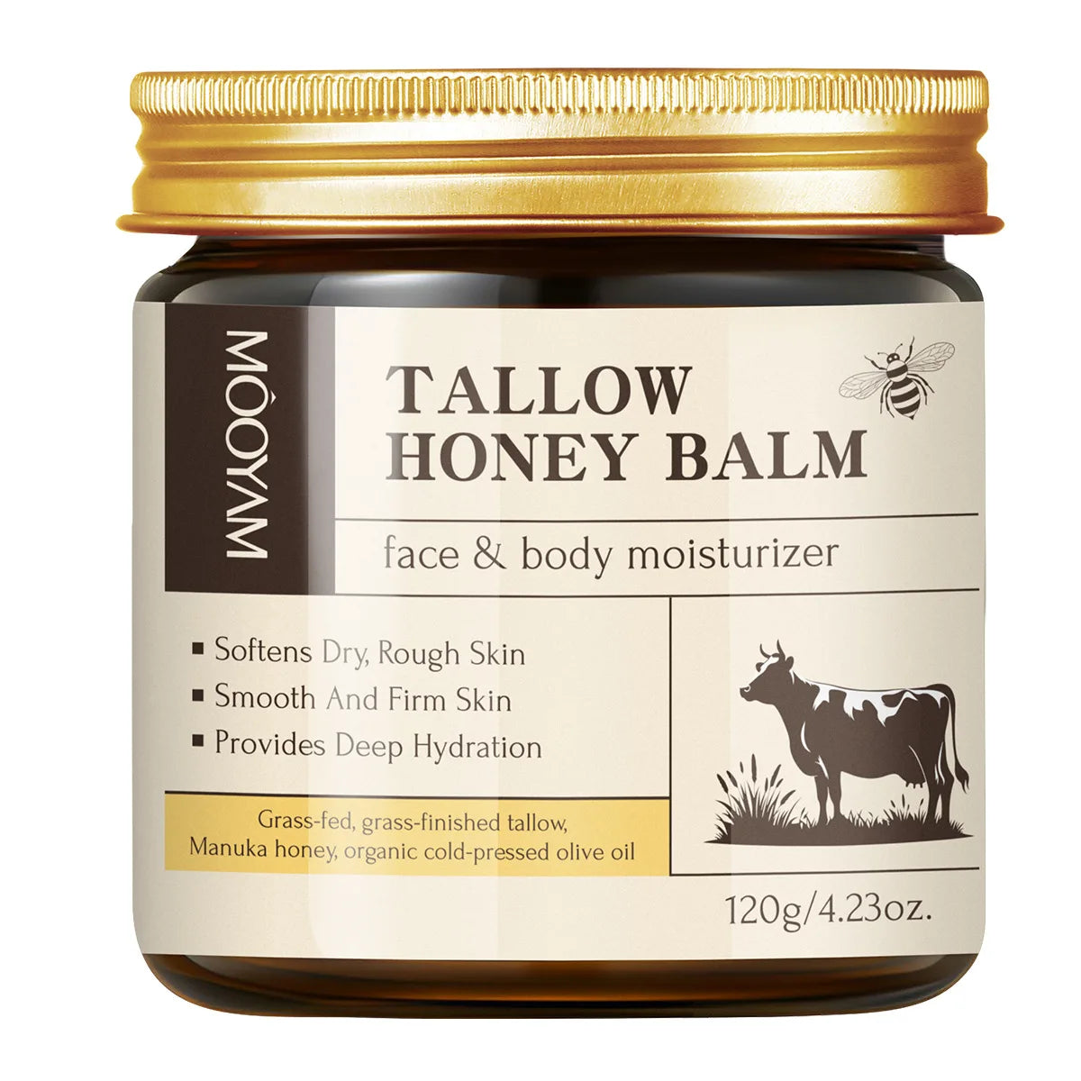120g Beef Tallow Paste Deeply Moisturizer Brightening Wrinkle Remover Grass Fed Tallow Wild Honey Face Body Cream Skin Car