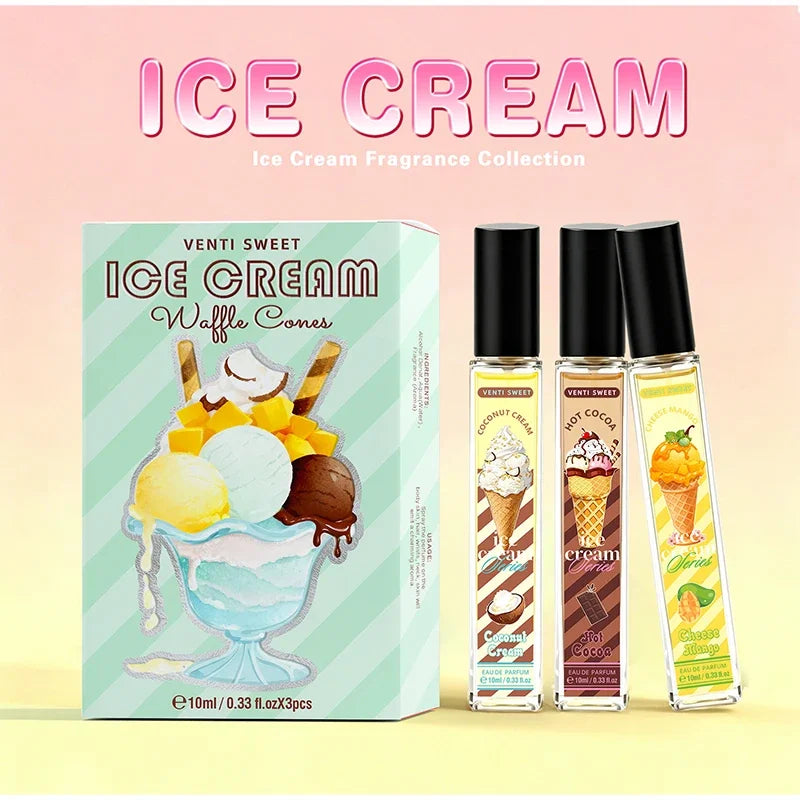 Ice Cream Perfume Gift Set Fresh Mango Coconut Scent Rich Chocolate Popcorn Eau De Toilette Lasting Sweet Women's Fragrance 10ml
