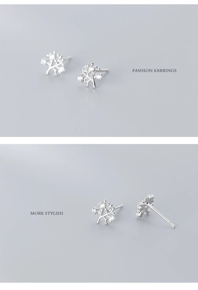 MODIAN Dazzling Clear CZ Lovely Tiny Tree Branch Stud Earring for Women 925 Sterling Silver Plant Ear Pin Fine Jewelry Brincos