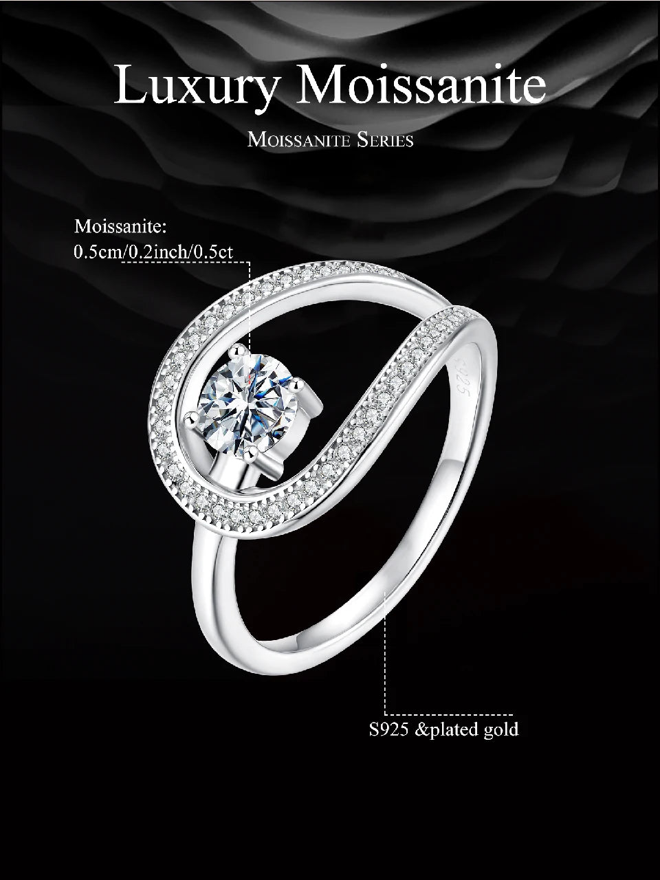 WOSTU Circle Swirl Moissanite Wedding Ring for Women 925 Sterling Silver Diamond Cut Engagement Ring Girl Party Anniversary Gift
