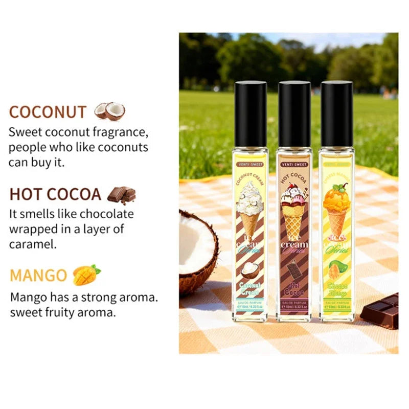 Ice Cream Perfume Gift Set Fresh Mango Coconut Scent Rich Chocolate Popcorn Eau De Toilette Lasting Sweet Women's Fragrance 10ml