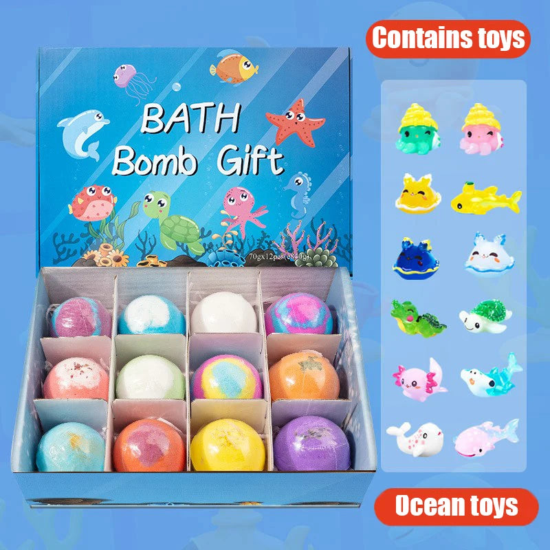 1/2 Box Kids Bath Fizzies Gift Set Natural Mega Bubbles Bath Fizzy with Surprise Ocean Toys