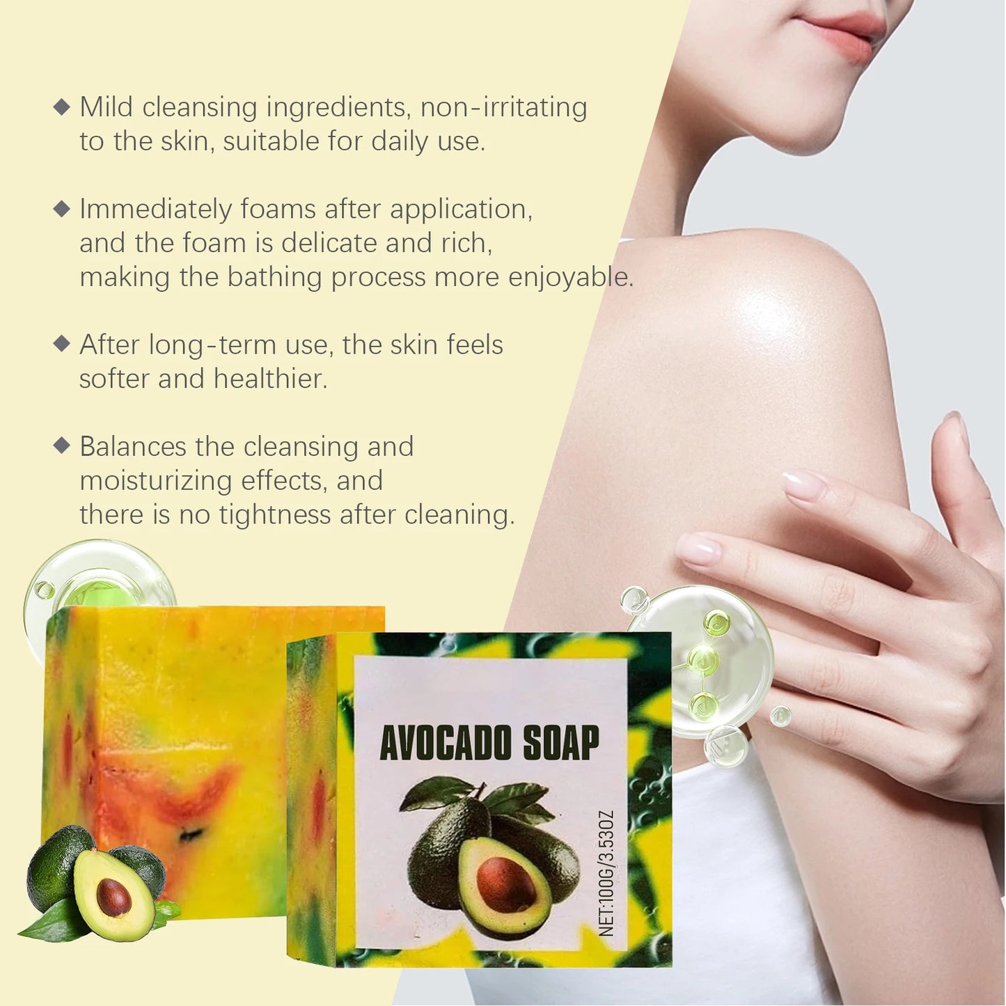 Avocado Moisturizing Soap Softening Keratin Deep Pore Cleansing Remove Dirt Improve Skin Conditions Body Nourishing Care Soap