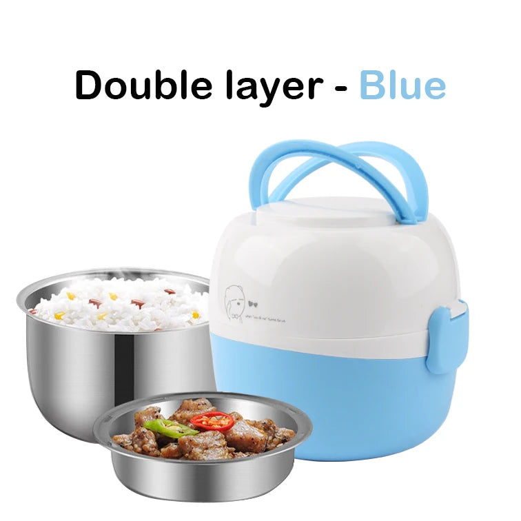DMWD MINI Rice Cooker Thermal Heating Electric Lunch Box 1/2 Layers Portable Food Steamer Cooking Container Meal Lunchbox Warmer