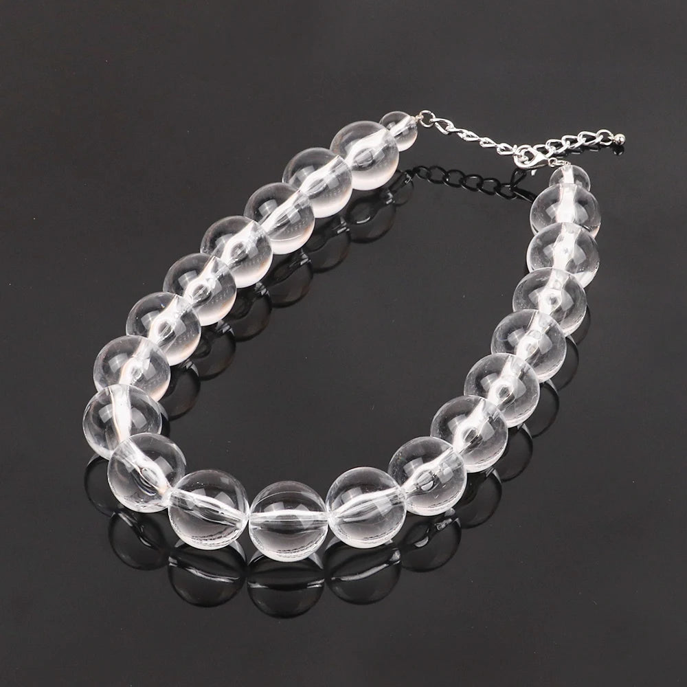 FishSheep Statement Big White Black Acrylic Ball Choker Necklace for Women Large Oversized Clear Beads Collar Necklace Jewelry