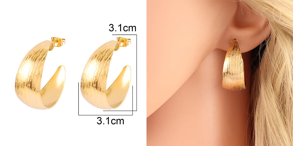 316L Stainless Steel Hoop Huggies Earrings For Women Exaggerated Texture Studs Earrings Girl Geometric Daily Jewelry Gifts