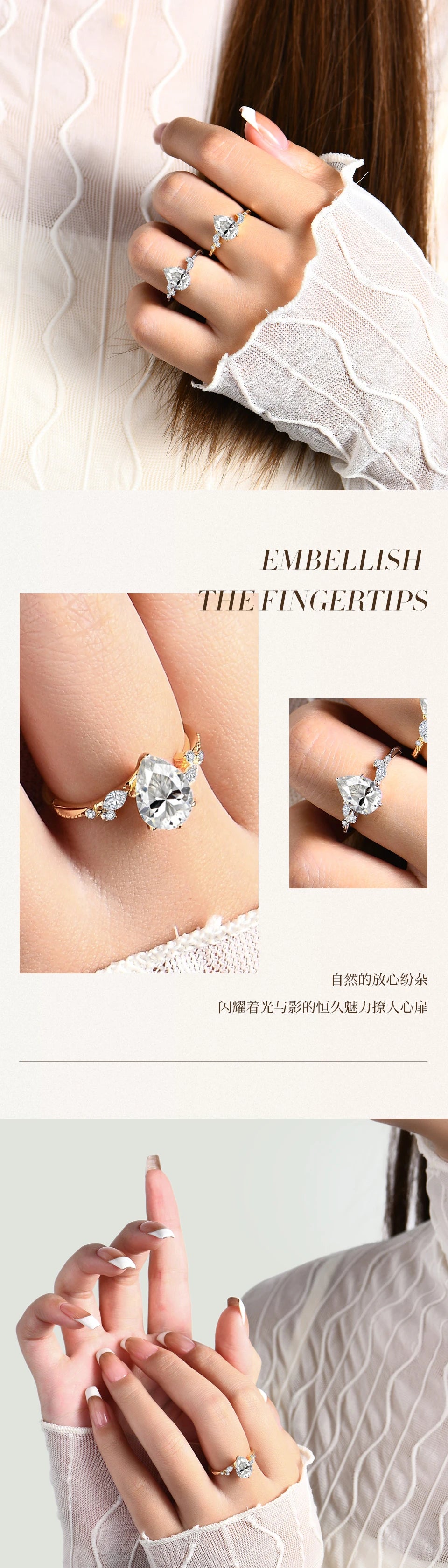 CHARMING 2025 2.0CT Pear Shape 7*10mm  Moissanite Ring D VSS1 Color 925 Silver Pass Diamond Tester Wedding Fine Jewelry Gifts