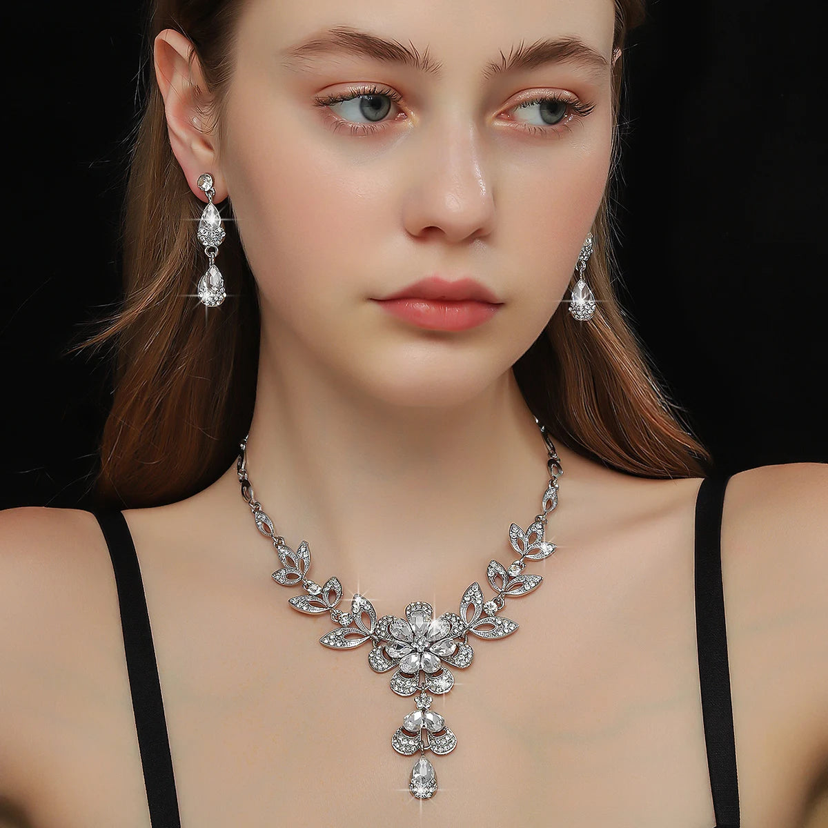 Luxury Color Matching Unique Necklace Earring Set Date Party Banquet Bridal Wedding Dress High End Jewelry