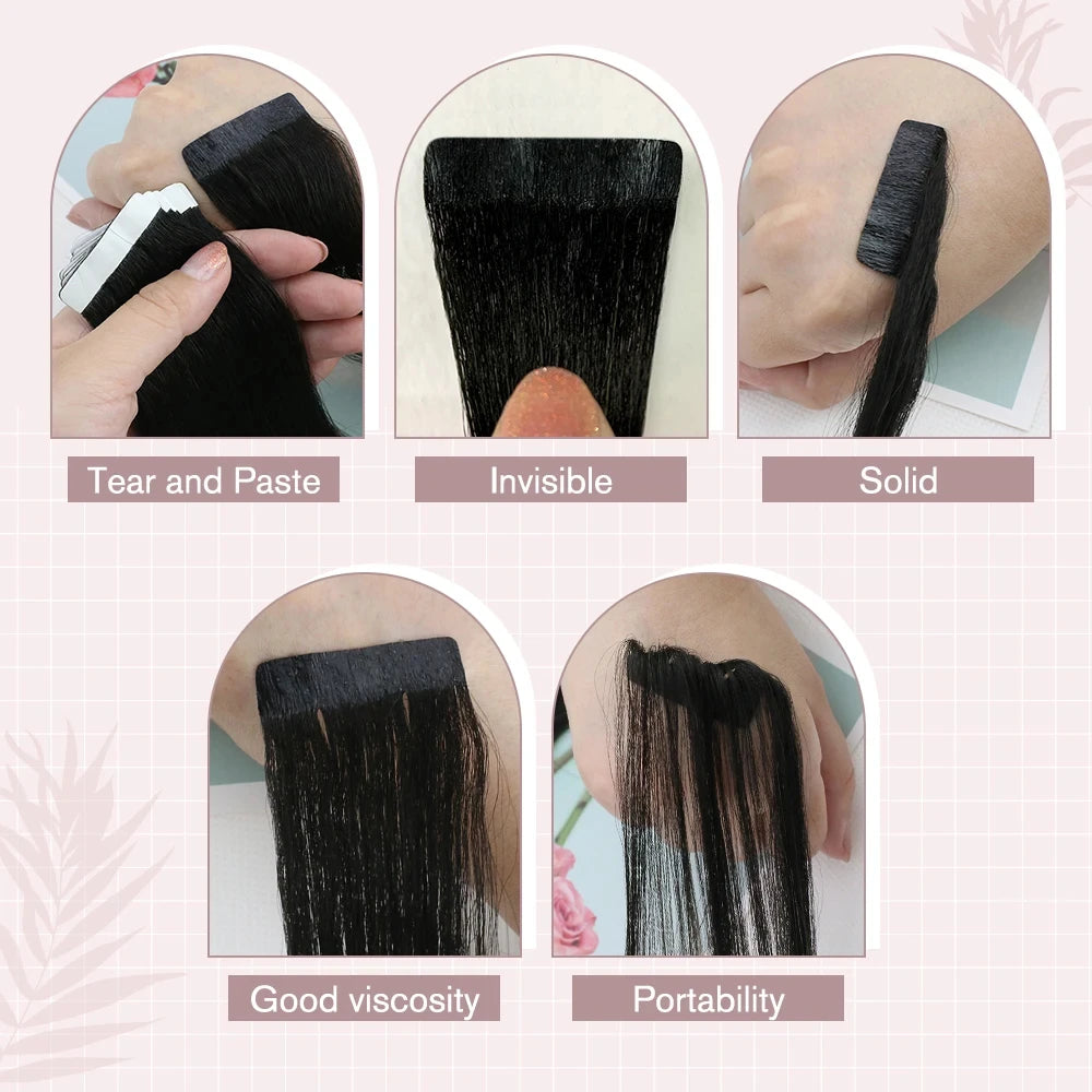 Bone Straight Tape In Hair Extensions Brazilian Seamless Skin Weft 20P/40P/60P Tape In Human Hair Extensions 100% Human Hair