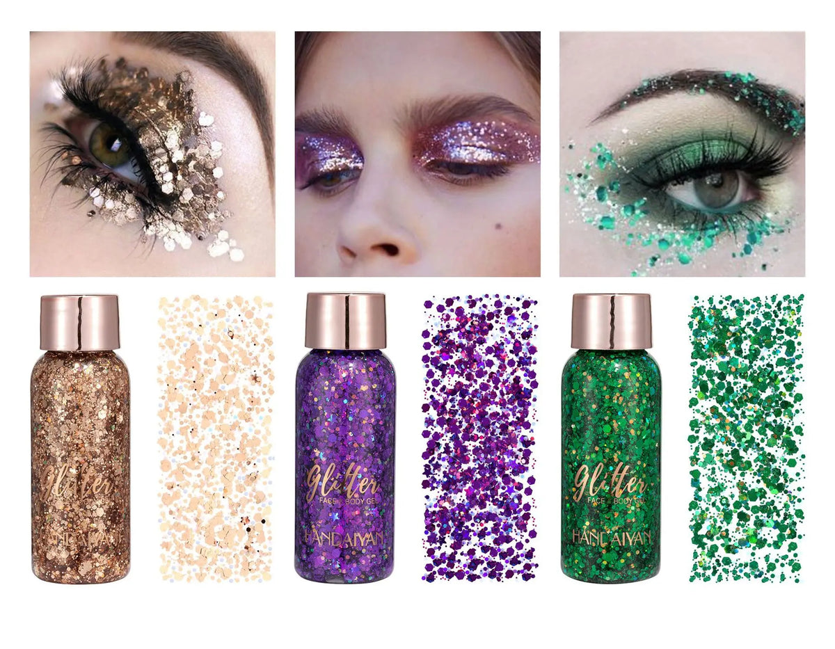 9 Shade Glitter Gel Long Wear High Pigment Sequins For Hair Eyes Face Body Nail Party Festival Makeup Art