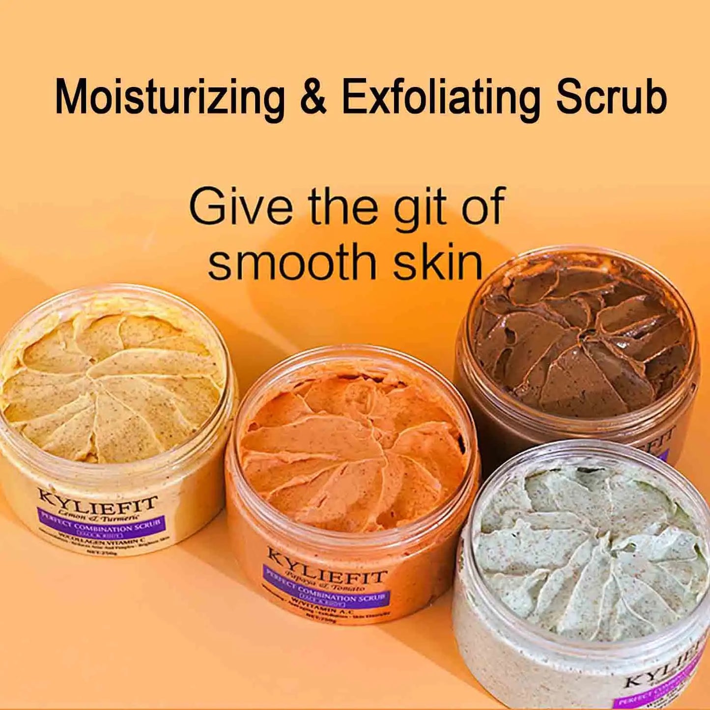KYLIEFIT Natural Exfoliating Salt Body and Face Scrub, Lightening, Moisturizing, Remove Dark Spots, Acne, Stains, Wrinkles, 250g
