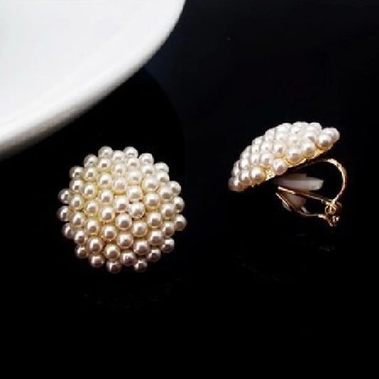 Non Pierced Simulated Pearl Geometric Round Clip On Earrings Wedding Party Gift Jewelry Ear Cuff Earring Aretes Mujer