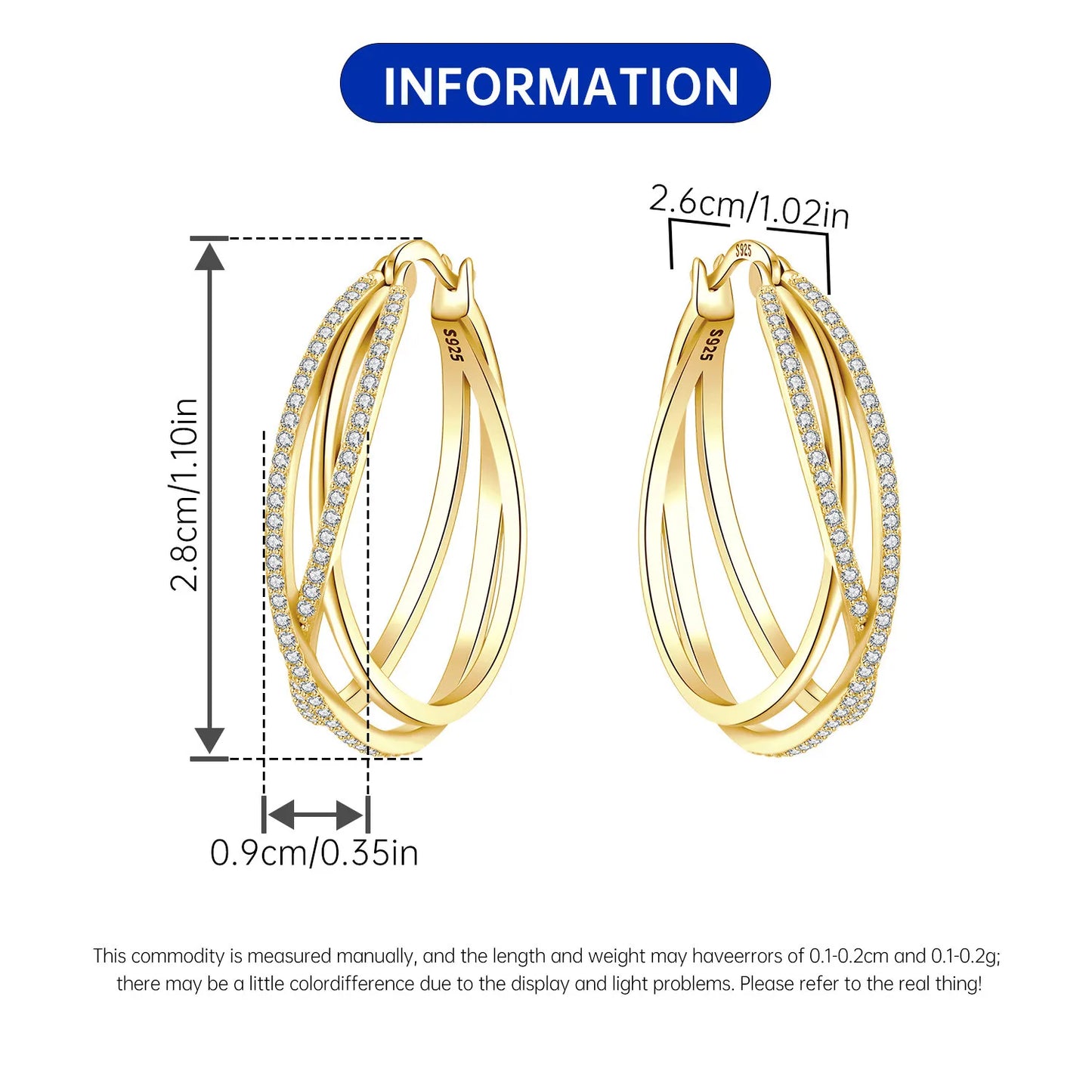 CYCUFF S925 Sterling Silver Zircon Simple Geometry Big Double Ring Earrings Birthday Party Gift Trend 2025 Jewelry Women Earring