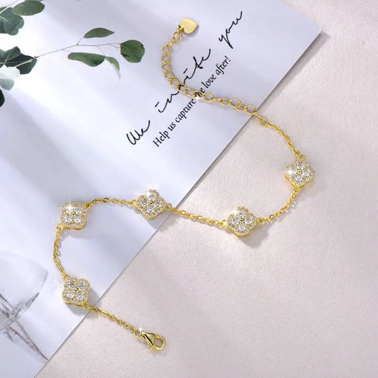 Rrjzz Clover Moissanite Women Bracelet D Color VVS1 Lab Imitation Diamond Round Cut Four Leaf Bracelet Jewelry GRA Certificated