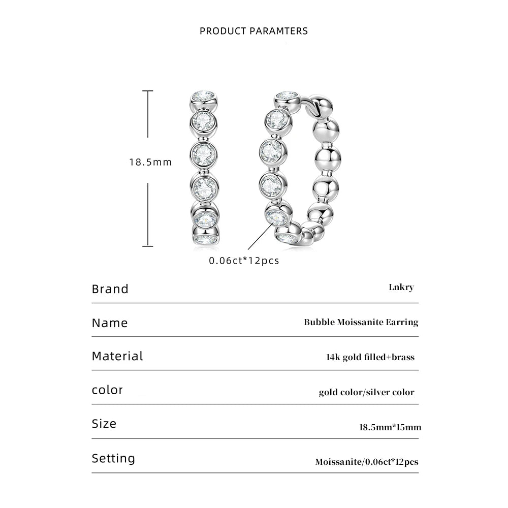 Lnkry Test Passed 2.5mm Moissanite Bubble Stye Hoop Earring For Women 14k Gold Filled Round Circel Earrings Jewelry Gift