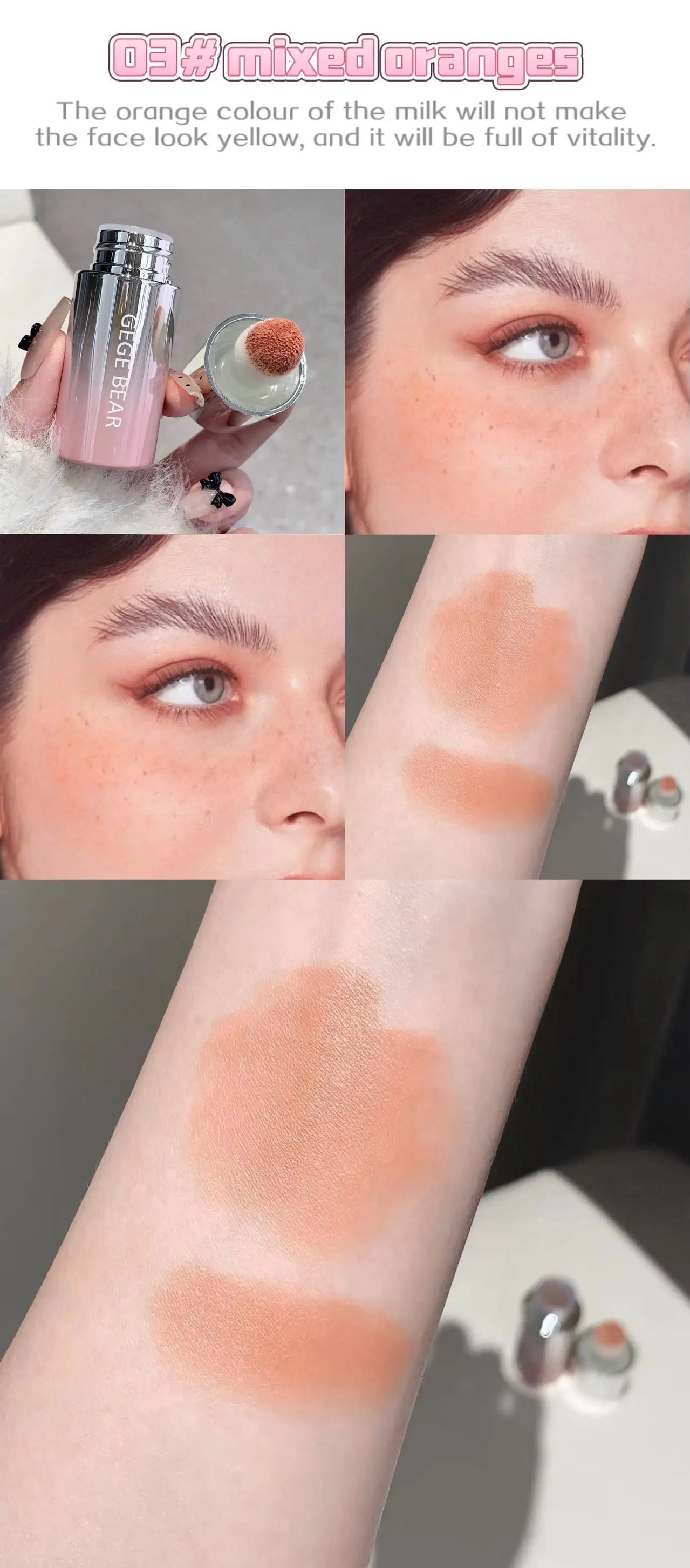 Gege Bear 5-color Liquid Blush Stick With Sponge Head Long-lasting Suitable for All Skin Tones Brightening Effect Holiday Gift