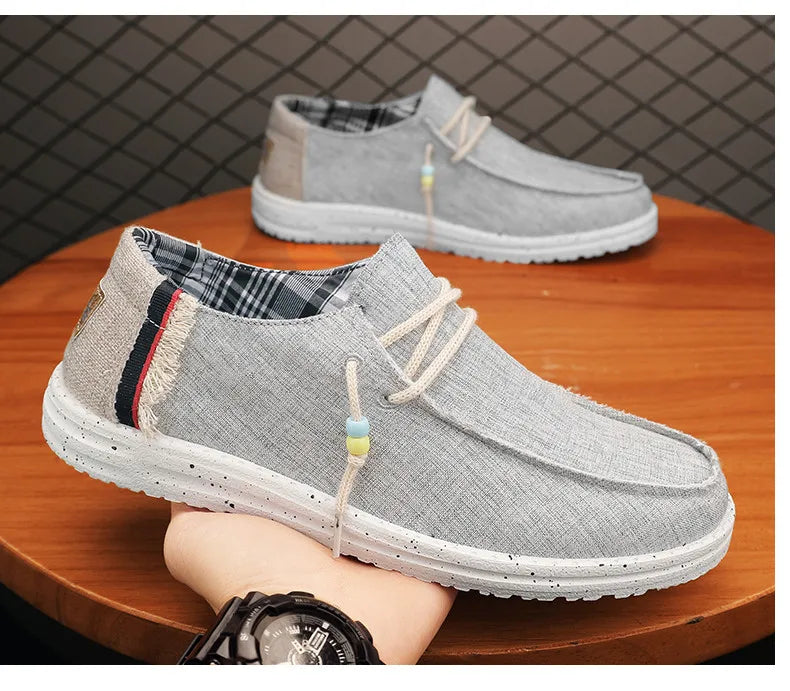 Spring Summer Blue Men's Casual Boat Shoes Lightweight Slip-on Driving Shoes Men Low-cut Breathable Canvas Men Shoes Loafers