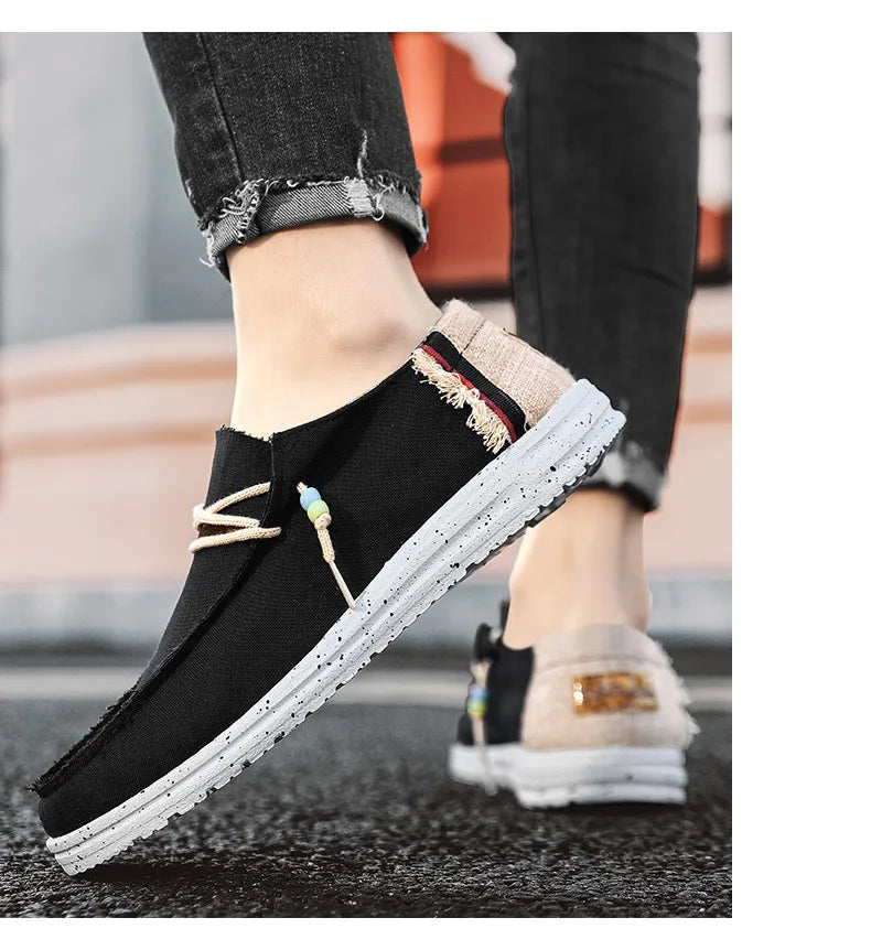 Spring Summer Blue Men's Casual Boat Shoes Lightweight Slip-on Driving Shoes Men Low-cut Breathable Canvas Men Shoes Loafers
