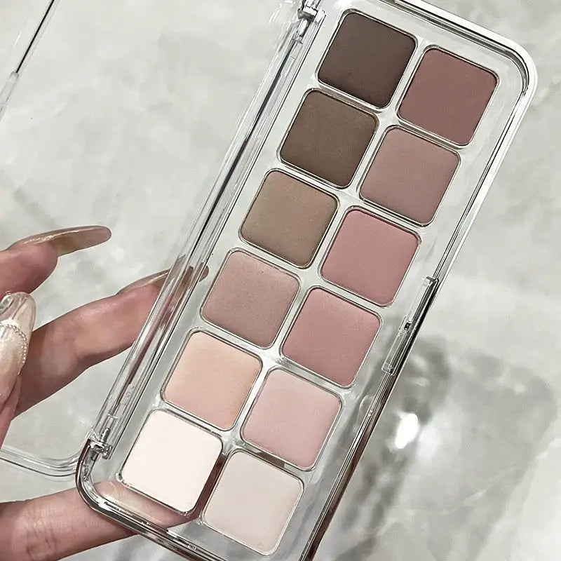 Eye Contour Makeup 12color Eyeshadow Palette Soft Matte Grey Pink Eyeshadow High Pigment Wine Red Brown Eye Shadow for Daily Use