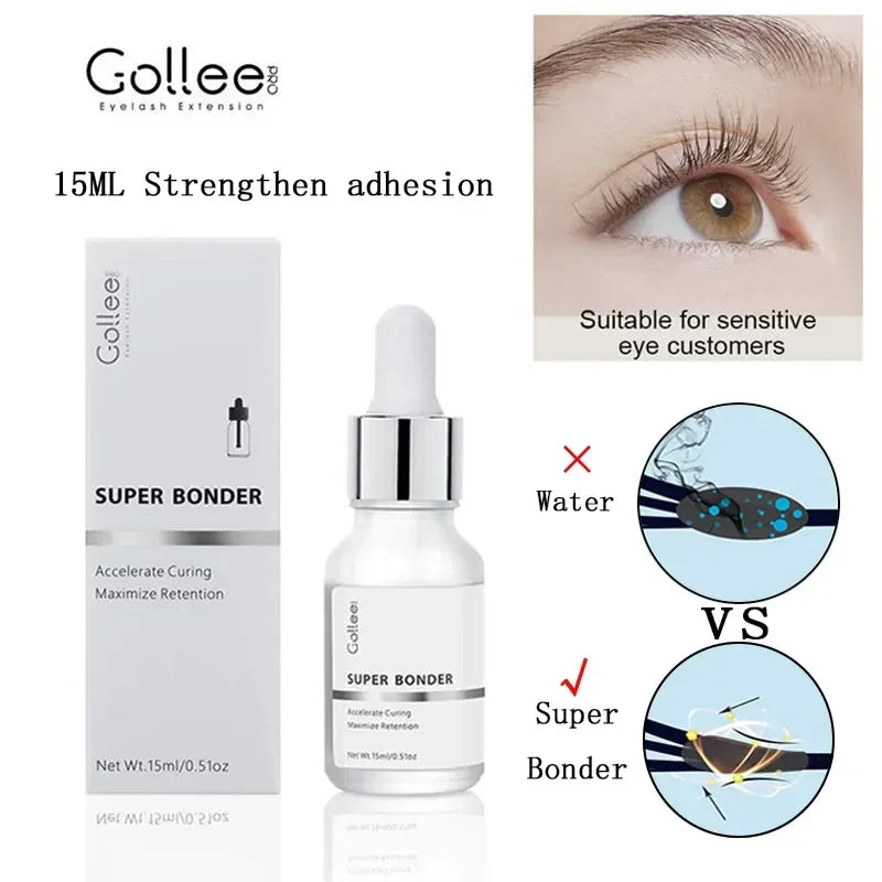 Gollee 0.5s Fast Dry Latex-free Lash Glue No Irritation Bonder Lash Extension Glue 15ml Bonder and Primer Clean Lash Supplies