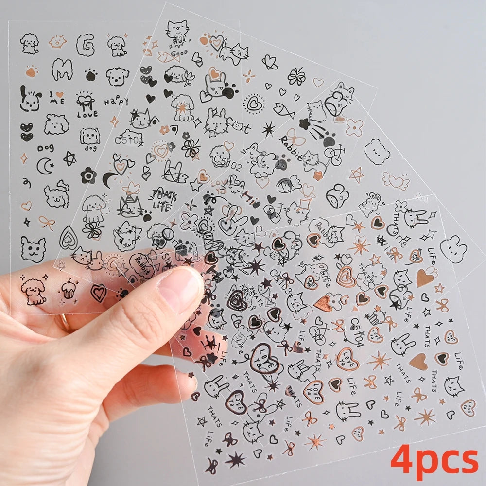 7pcs/Set Bronzing Gold/Silver Nail Art Sticker Sun Stars Moon Design Nail Decals 8*10CM Laser Bohemia Self-Adhesive Slider NLS