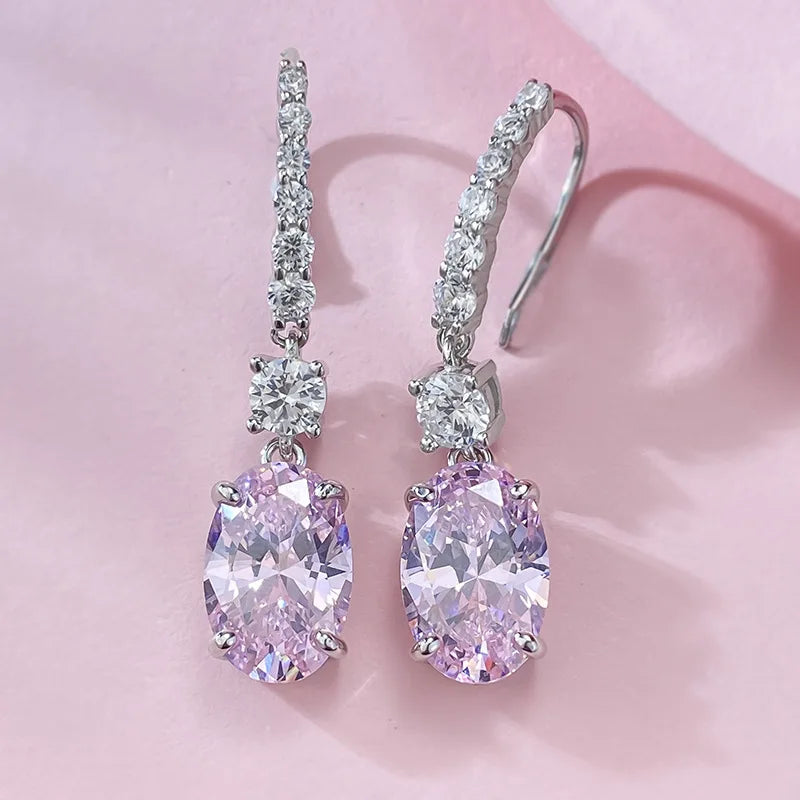 S925 Silver High Carbon Diamond Super Shiny Yellow Diamond Earrings 8 * 12 European and American Large Oval Earrings for Women