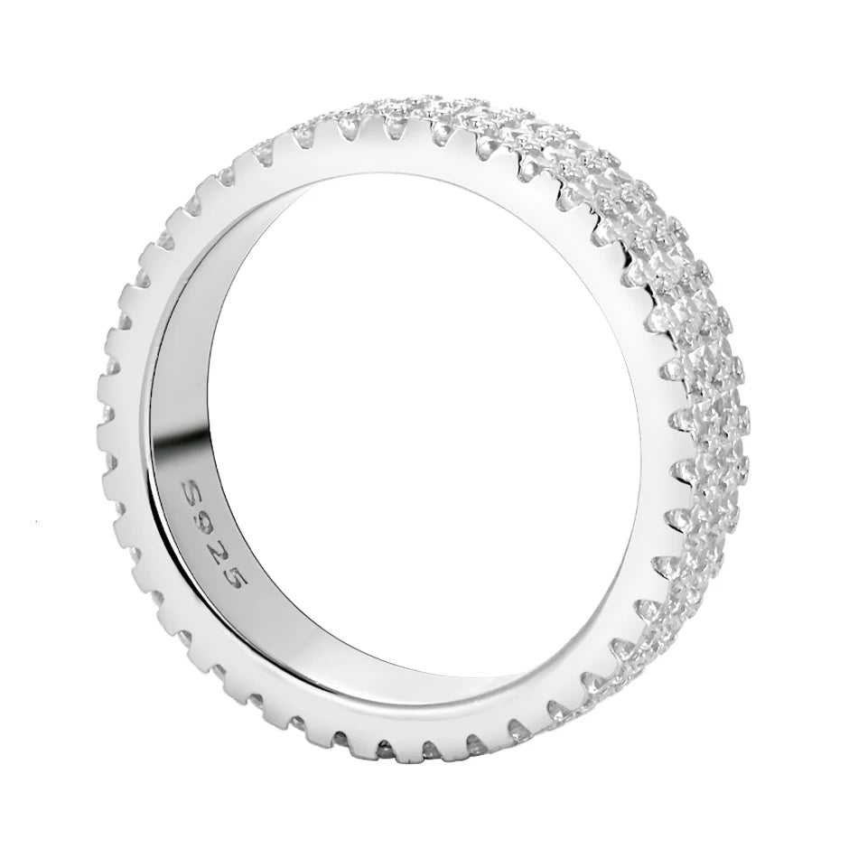 URMYLADY Full Moissanite Ring 925 Sterling Sliver Plated 18k Eternity Band Hip Hop Rings for Woman Man Party Sparkling Jewely