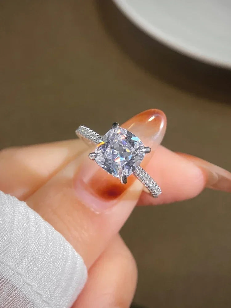 925 Sterling Silver Gorgeous Sparkling 8*8mm Square Zircon Ring For Women Engagement Wedding Luxury High Quality Fine Jewelry