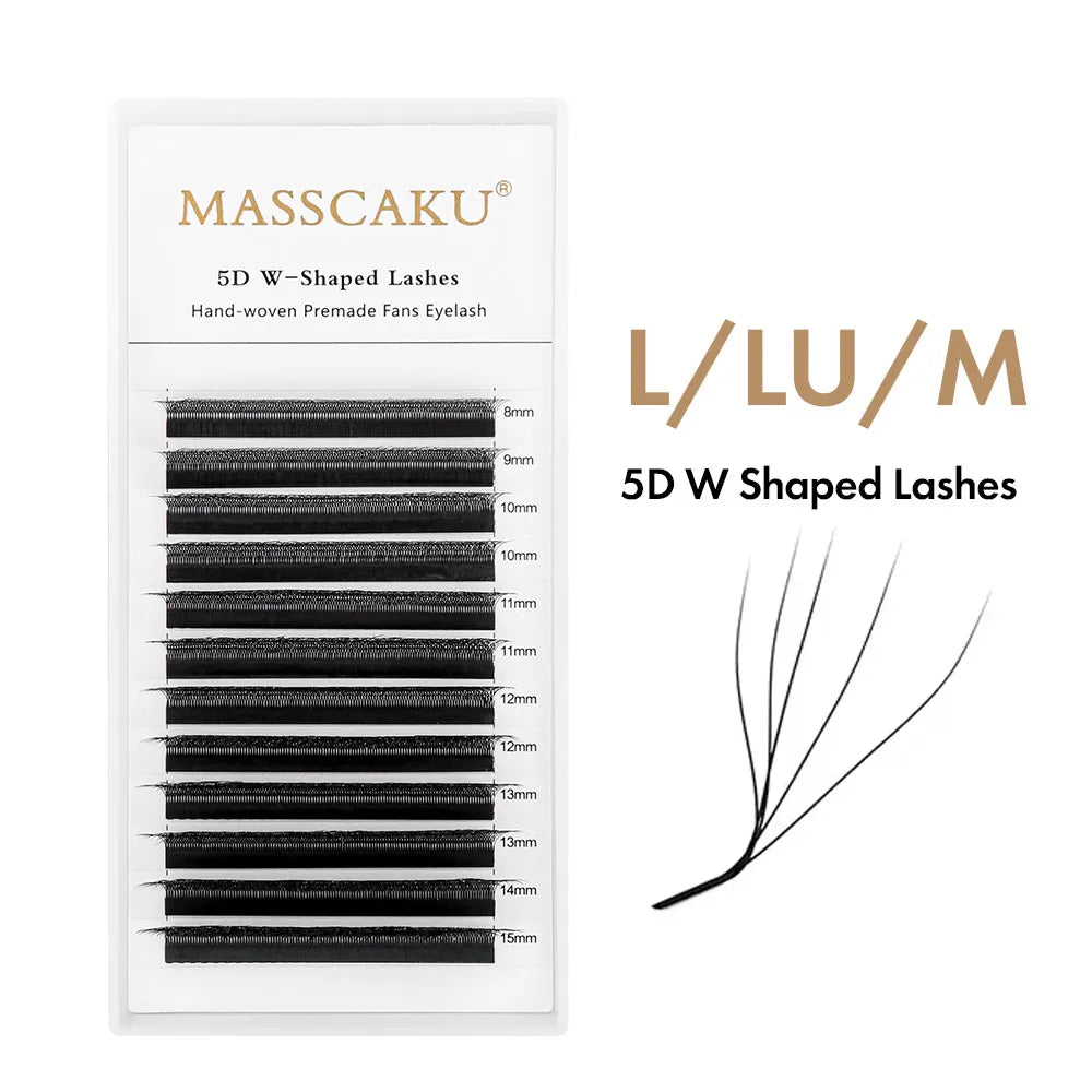 MASSCAKU L/LU(M) Curl YY 3D 4D 5D W Shape Eyelash Extension Hand Woven Soft Light Natural Lashes Premade Volume Fan Eyelashes