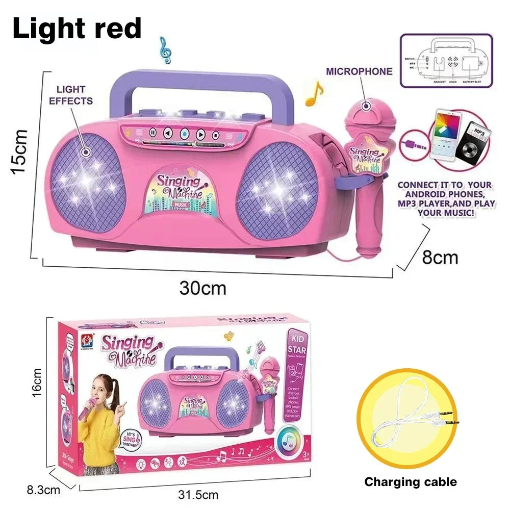 Singing Microphone Machine Kids Portable Karaoke Music Instrument With Lights Connect Phone Toys For Girl Boy Educational Gifts