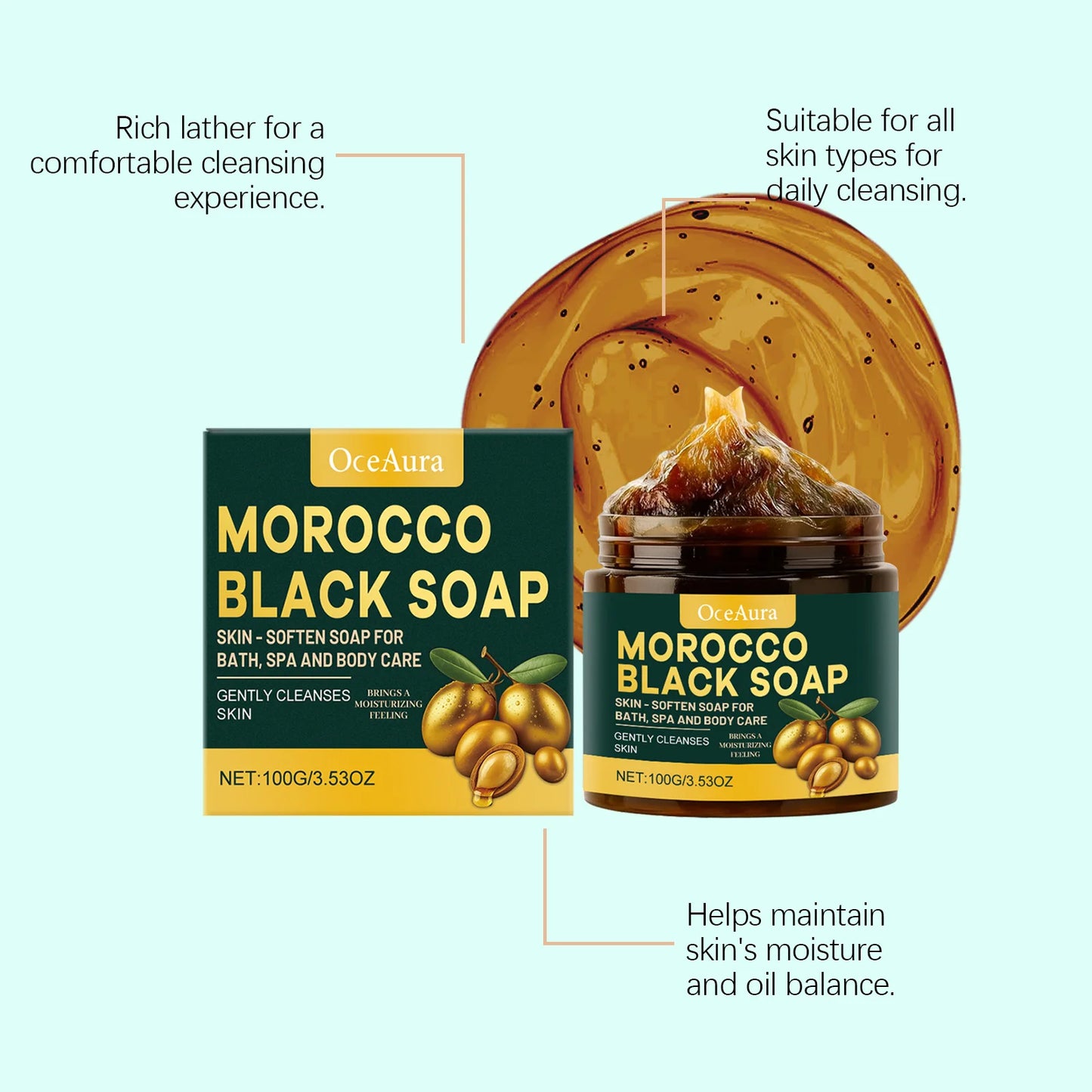 Natural Morocco Black Soap Dead Skin Remover Body Scrub Purifying Deep Cleansing Gentle on All Skin Types 100G/3.530Z