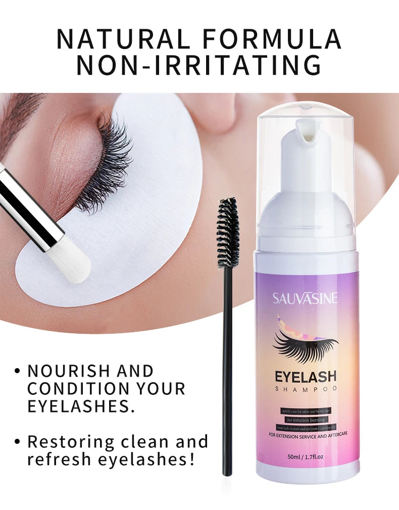 50ML Eyelash Extension Cleanser Shampoo Kit Mousse Fast Makeup Glue Removal Foam Set For Women Deeply Cleaning With Brush
