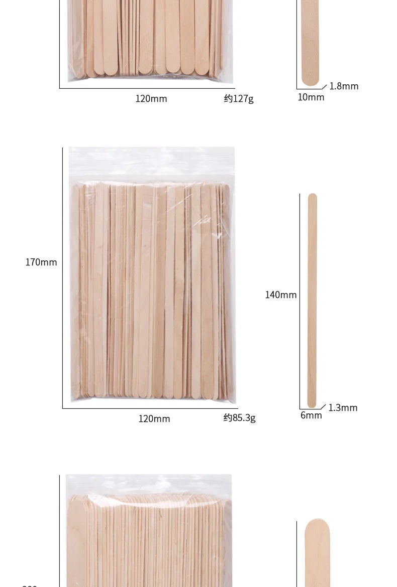 50/100/200PCS Disposable Wood Stick Beauty Spatulas Log Hair Removal Wax Coating and Scraping Tool Eyebrow Trimming Wooden Stick