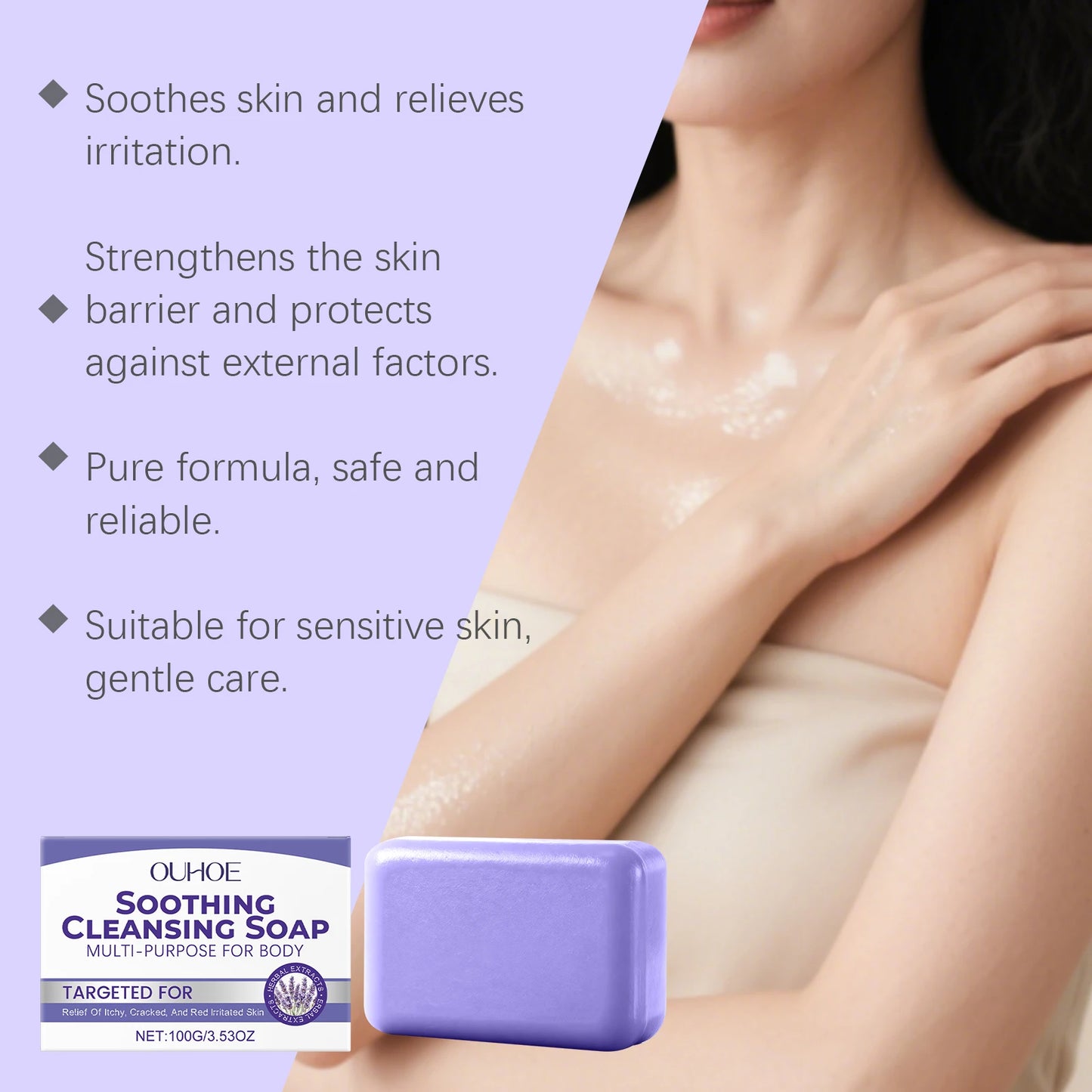 Lavender Cleaning Soap Oil Control and Itching Relief Long-Lasting Daily Soothing Hydration Bath Soap Body Odor Removal Care