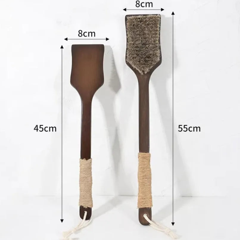 Extra Long Body Hard Brush with Wooden Handle for Bathing, Soft Bath Brush for Scrubbing Mud, Drying Brush for Scrubbing Back