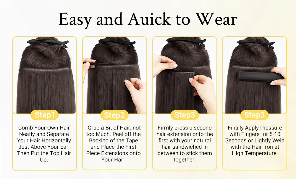 Sunmofavo Tape In Remy Human Hair Extensions 20PCS Seamless Skin Weft Reusable Full Head Fashion Easy Install Daily Hair